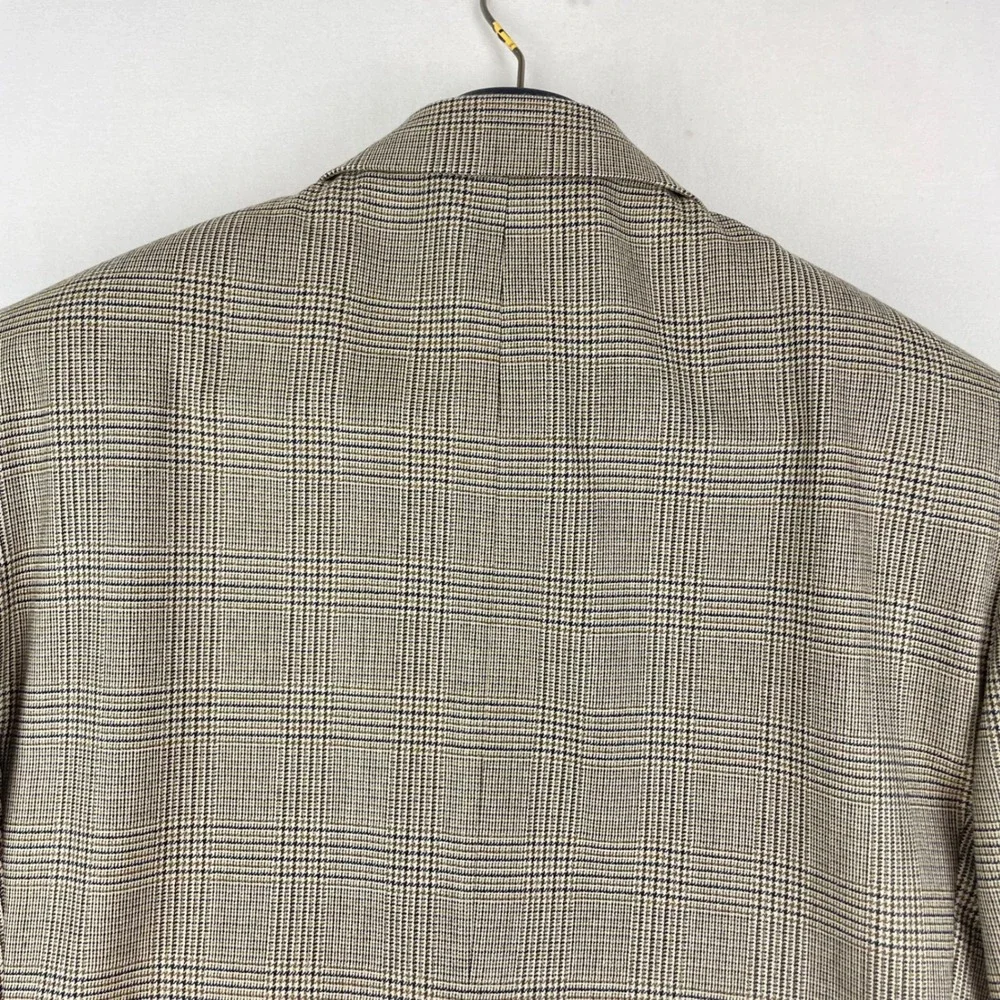 Brooks Brothers 1818 Madison Saxon Wool Glen Plaid Blazer Tan Brown 40L 32184026